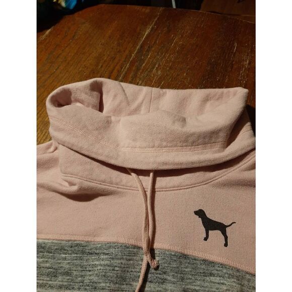 Small Pink Victorias Secret Pink Grey Long Sleeve Pullover Sweatshirt Cowl Neck - Picture 4 of 5
